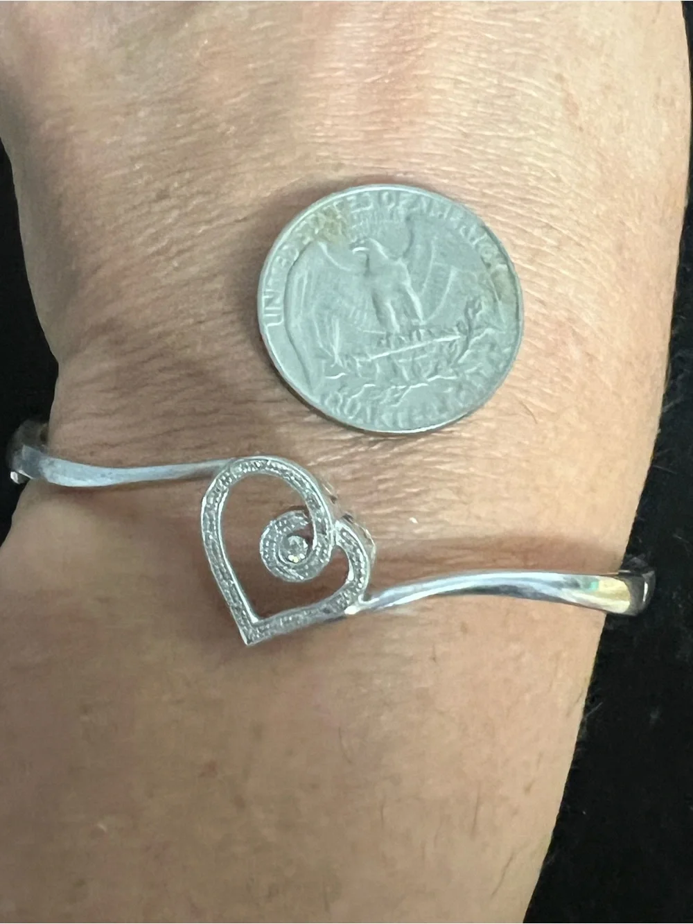 925 Sterling silver diamond swirl heart hinged bangle bracelet. KSJ